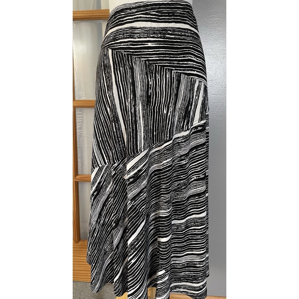 Laura Ashley Striped Midi Skirt XL Black White Patchwork Pull On Career Party